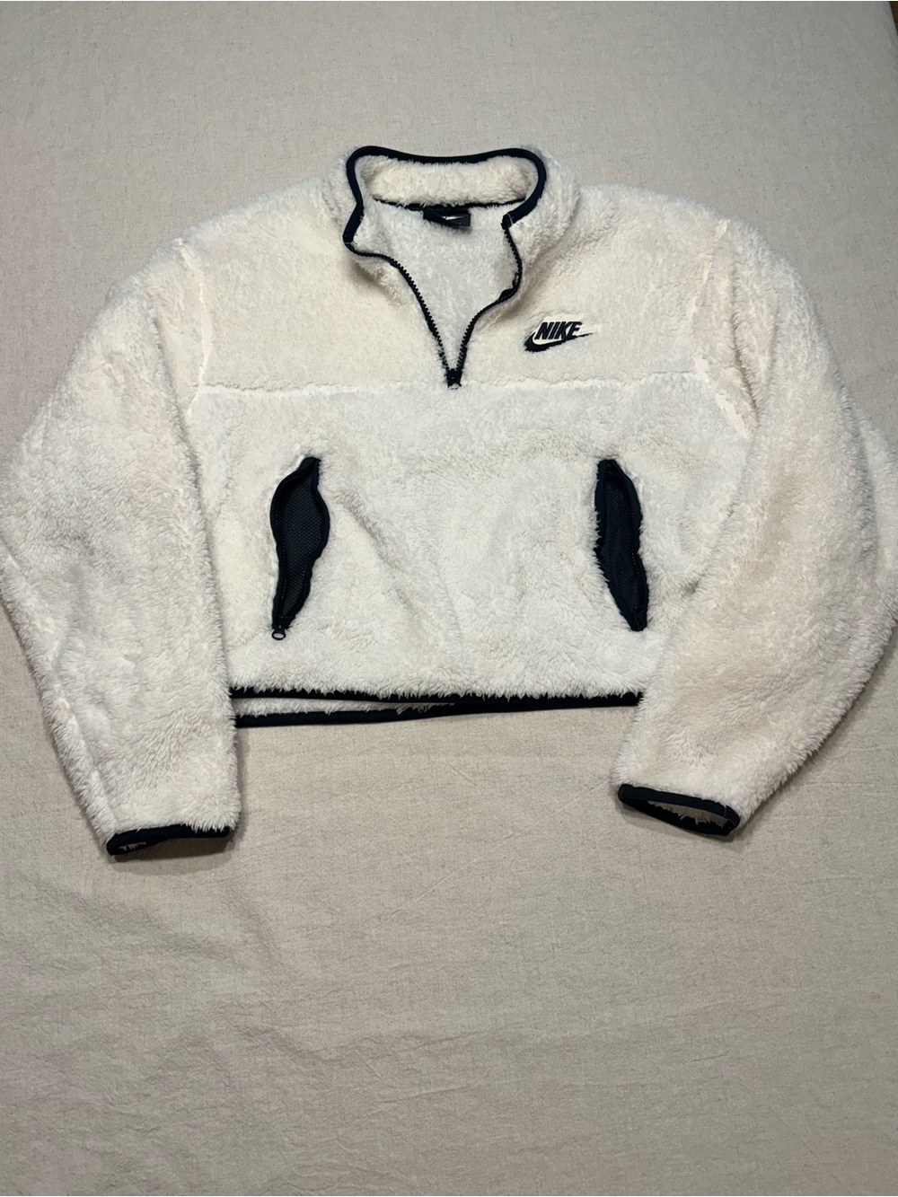 Nike White Sherpa Half-Zip with Black Trim